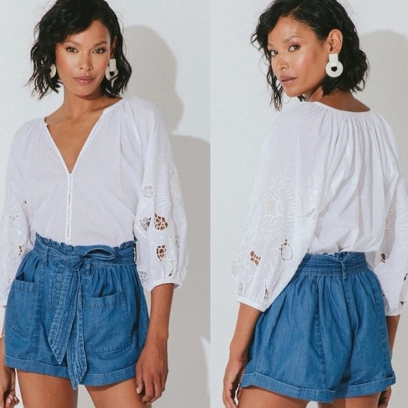 Cleobella Women's Lea Blouse Bright White Beautiful Puff Sleeve Embroidered S - Picture 1 of 7